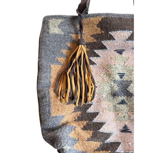Aztec Print Woven Saddle Blanket Tote Bag Purse South Western Bohemian Boho - Picture 4 of 7